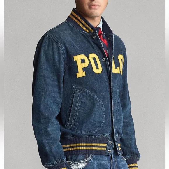NWT Ralph Lauren Mens Denim Baseball Varsity Letterman Polo Logo Jean Jacket- S - Picture 4 of 7